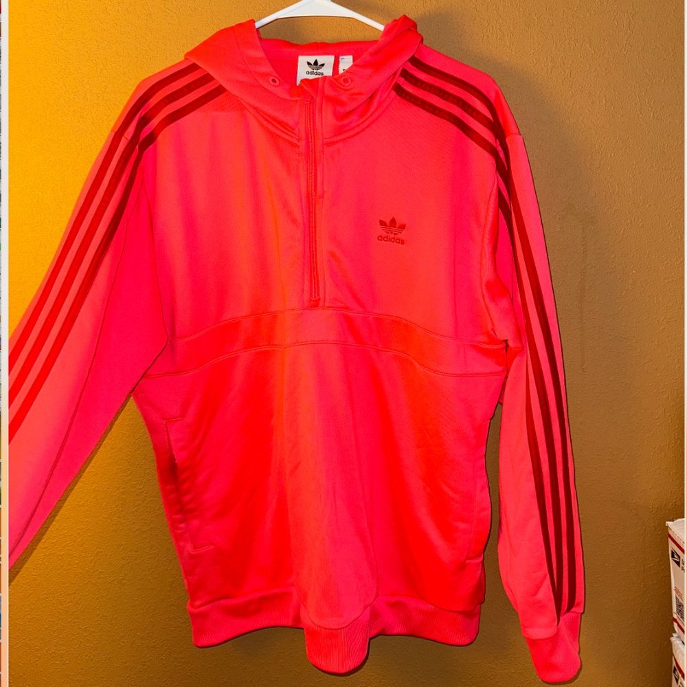 Adidas Men's 3-Stripe Coral Pink Hoodie- L